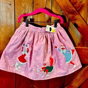 Mini Boden Cord Appliqué Skirt-Ice Skating Animals size 8-9y